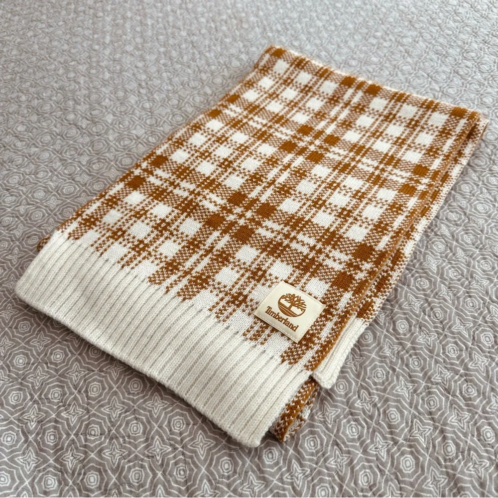 Timberland Tan & Cream Checkered Plaid Scarf NWOT
